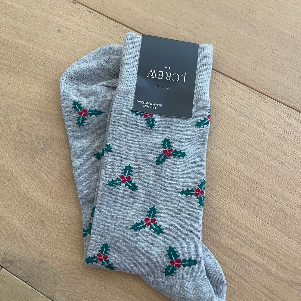 J. Crew Gray and Green Casual Socks with Festive Design